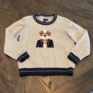 Janie and Jack Gray Crewneck Sweater with Bulldog Design
